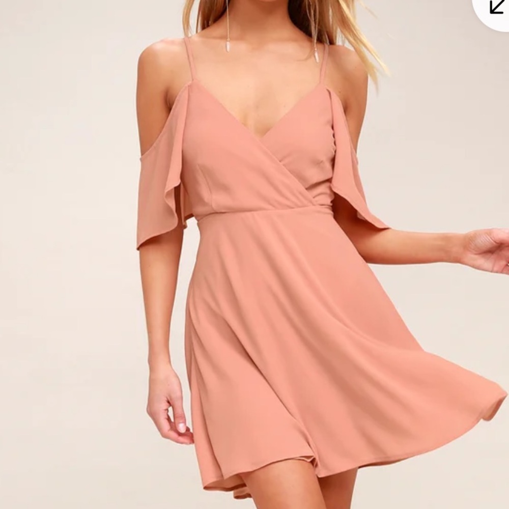 Lulus Candlelight Bistro Blush Pink Off-the-Shoulder Skater Dress size medium